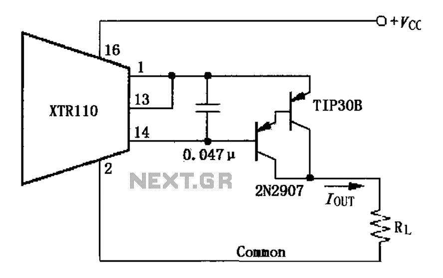 XTR110 circuit diagram using an external PNP transistor – Circuit Schematic