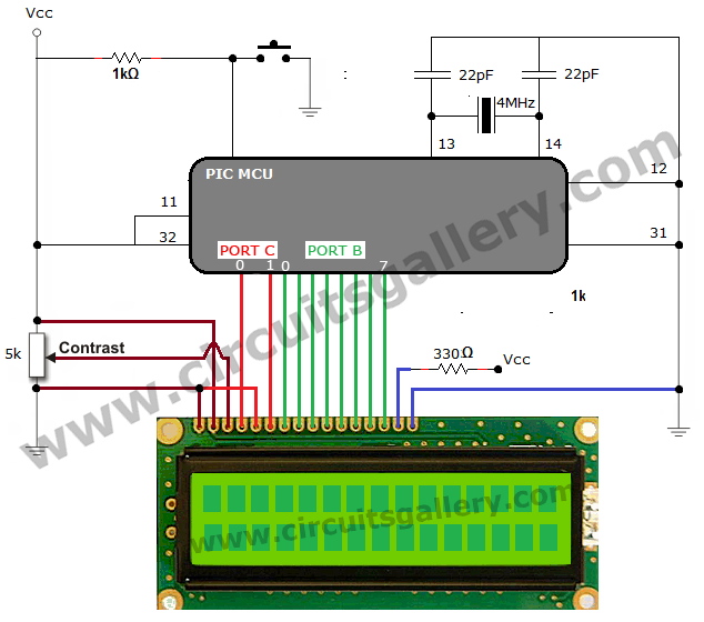 lcd interface with microcontroller pic circuit