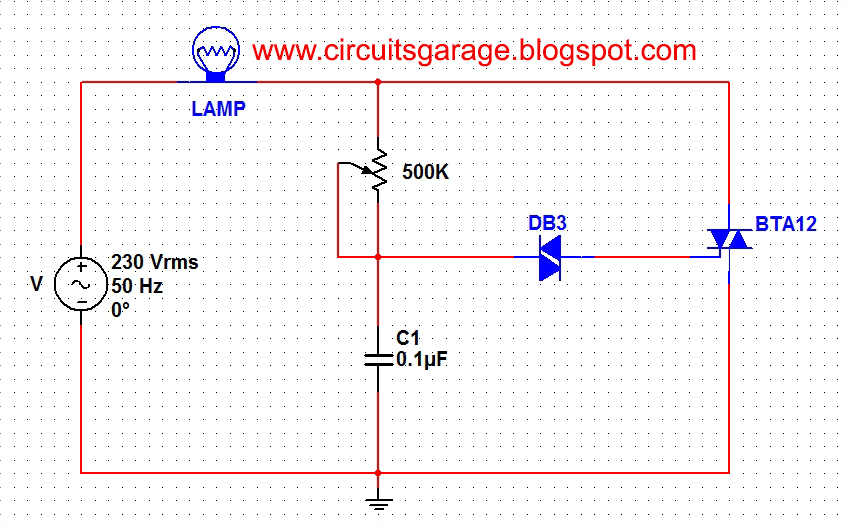 Light dimmer circuit using DIAC and TRIAC circuit