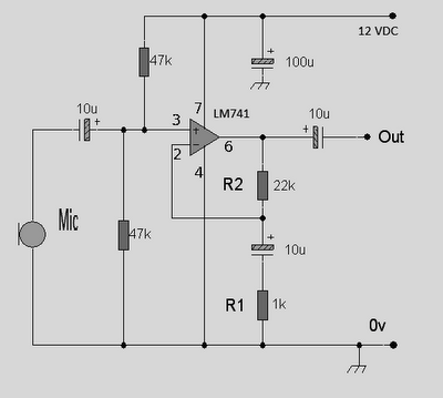 op amp lm741 pre amp mic schematic