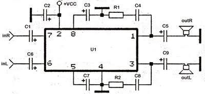 stereo tda2822 audio power amplifier circuit