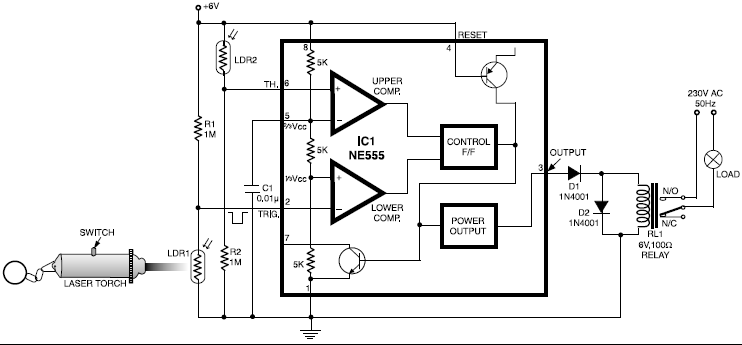 laser controlled on off switch circuit