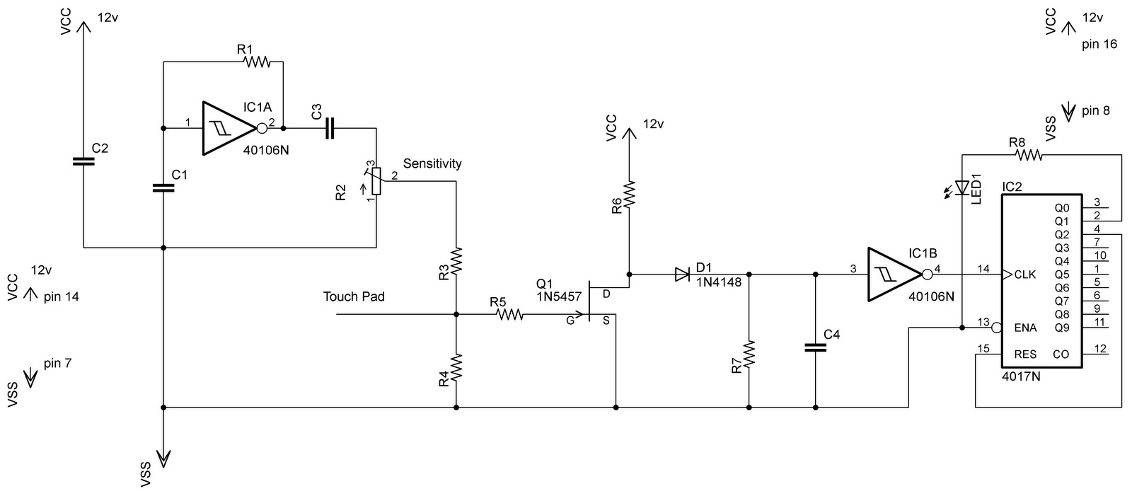 Low Cost Capacitive Touch Switch II circuit schematic with explanation
