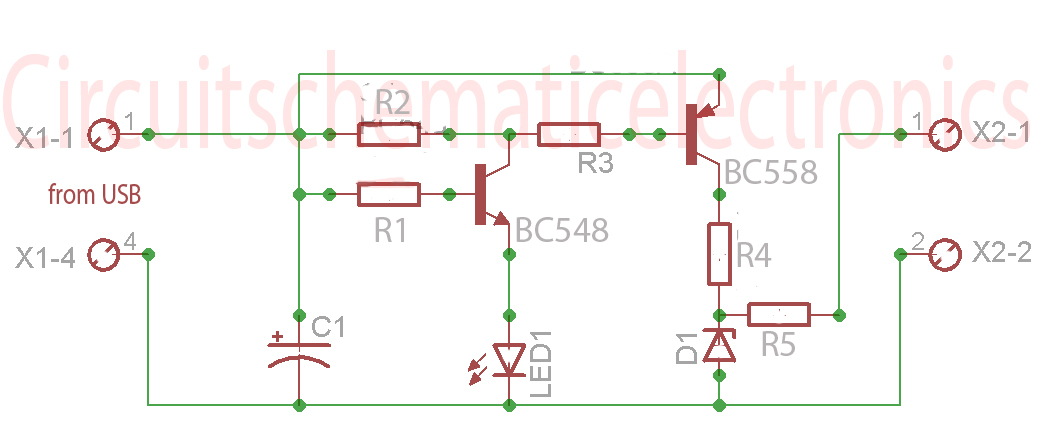 USB to phone battery charger circuit Schematic Diagram