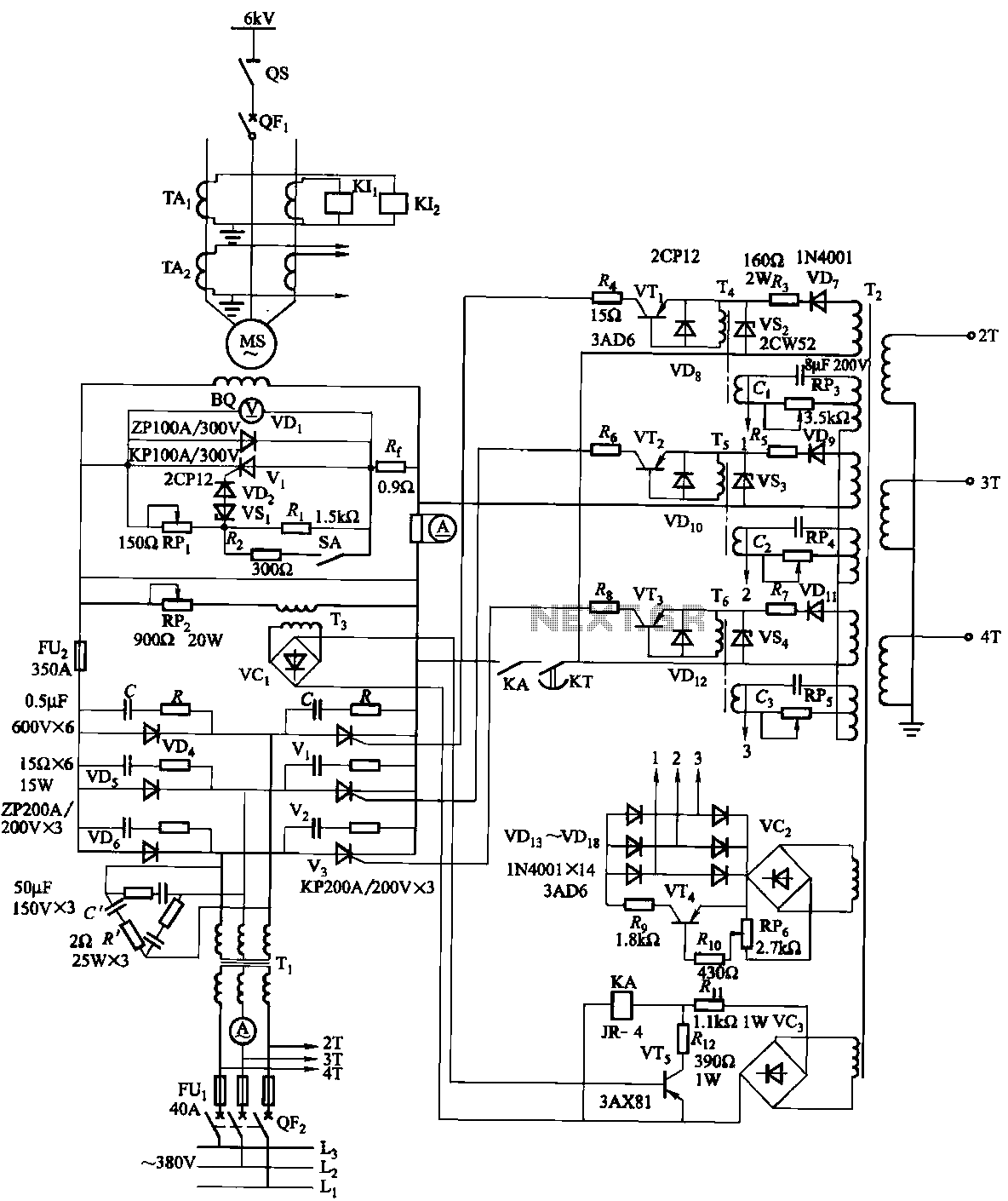 Synchronous motor thyristor excitation circuit