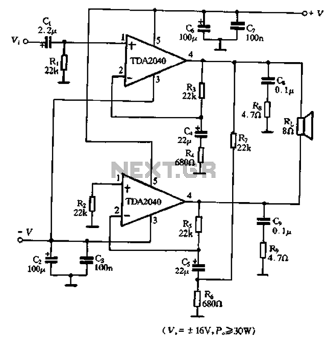 TDA2040 application circuit dual power BTL