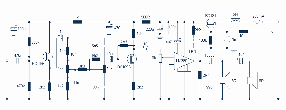 Amp with Tone Controls amp Soft Switching circuit
