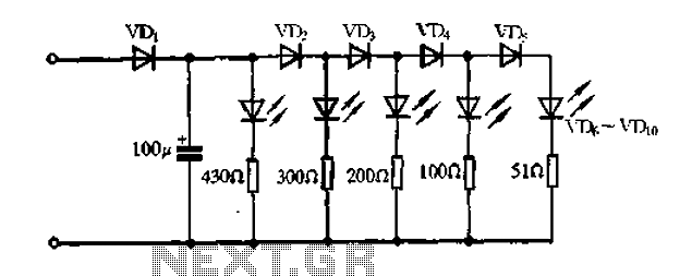A passive light emitting diode output level indication circuit