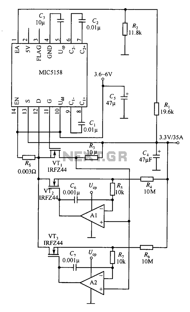 Consisting of a plurality of parallel MOSFET high current output linear regulator circuit MIC5158