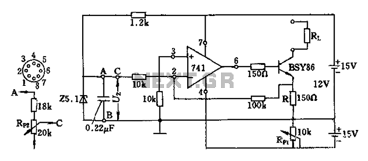 Current source circuit diagram of the operational amplifier and Darlington transistors circuit