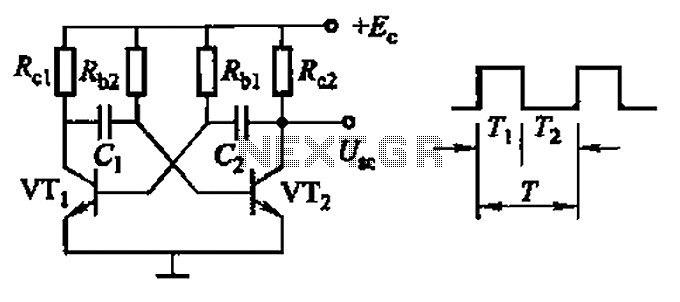 Common non-sinusoidal oscillator circuit waveform square wave oscillator self-excited multivibrator