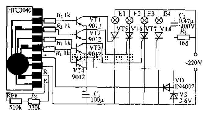 Four flashing lights string circuit 2