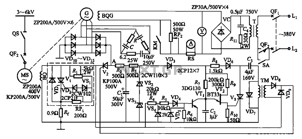 One synchronous motor thyristor excitation circuit