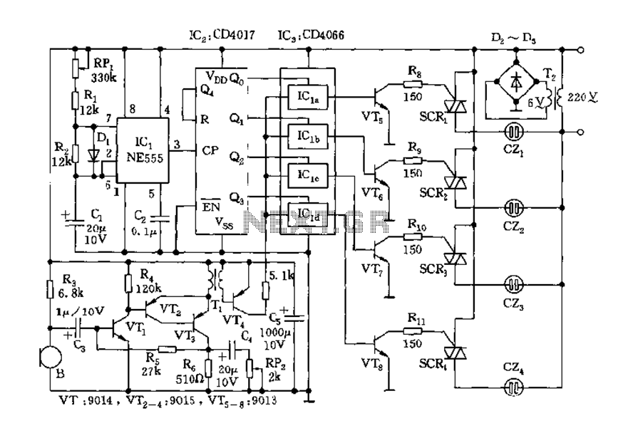 555 Music lantern controller circuit diagram