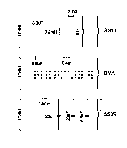 A simple three-way speaker crossover circuit diagram