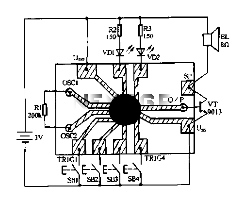 Constantly changing light and sound analog controller circuit 04