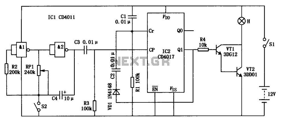 Construction LED circuit diagram CD4017 CD4011