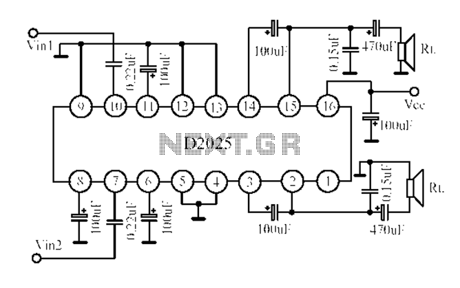 D2025 dual-channel audio amplifier circuit diagram