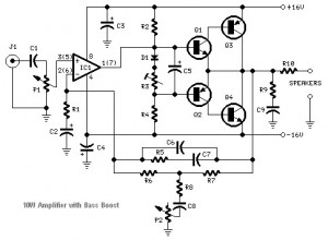Transistored 10W Audio Amplifier circuit
