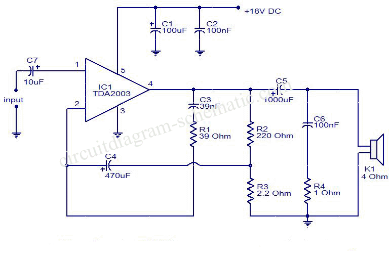 10 w amplifier using tda2003 circuit