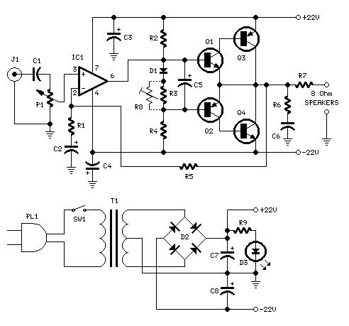 18 watt power amplifier using tle2141c circuit