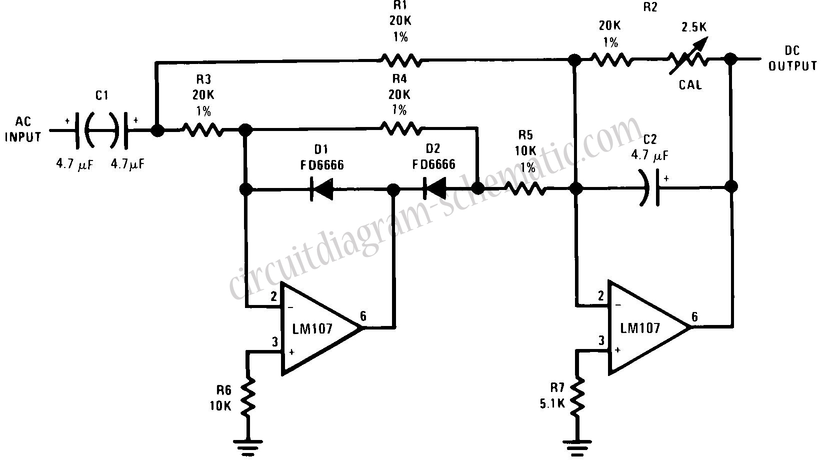 Full Wave Rectifier Circuit with Averaging Filter