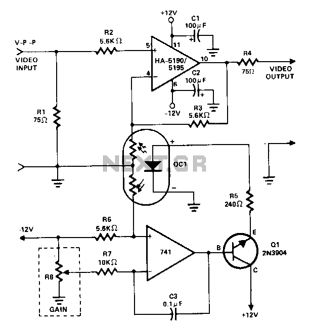 Dc-gain-controlled-video-amplifier circuit
