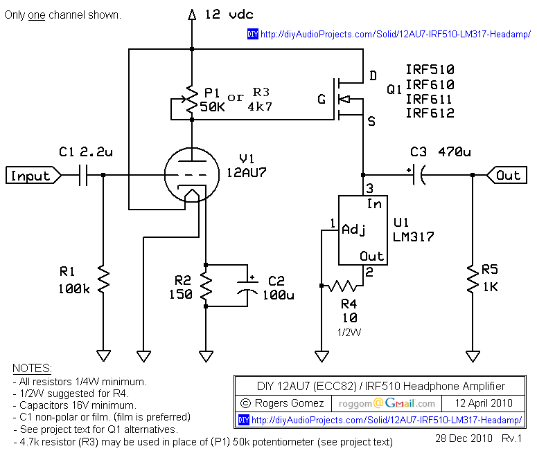 NP-100v12: DIY 12AU7 (ECC82) Tube / IRF510 MOSFET Headphone Amplifier