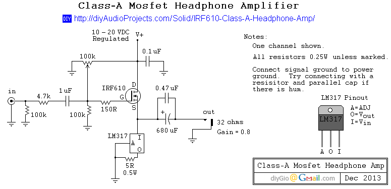 Class A Mosfet Headphone Amplifier