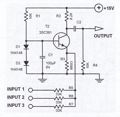 Single Transistor Audio Mixer Circuit