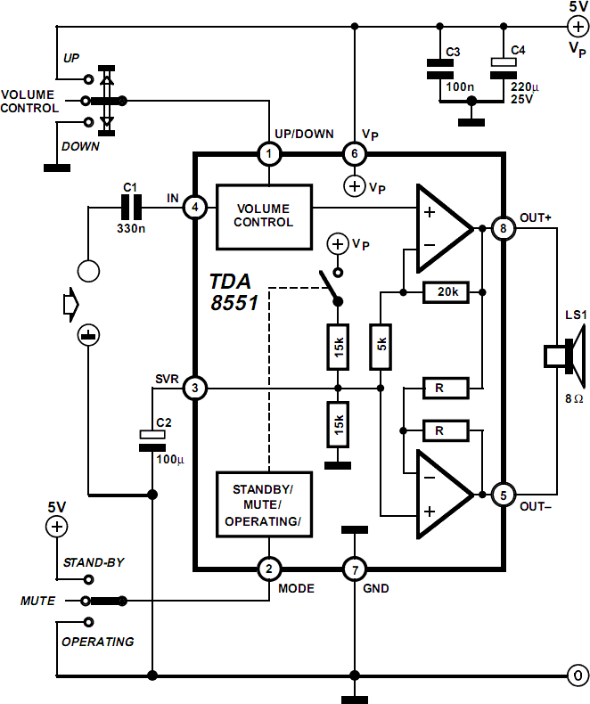 1w btl audio amplifier circuit