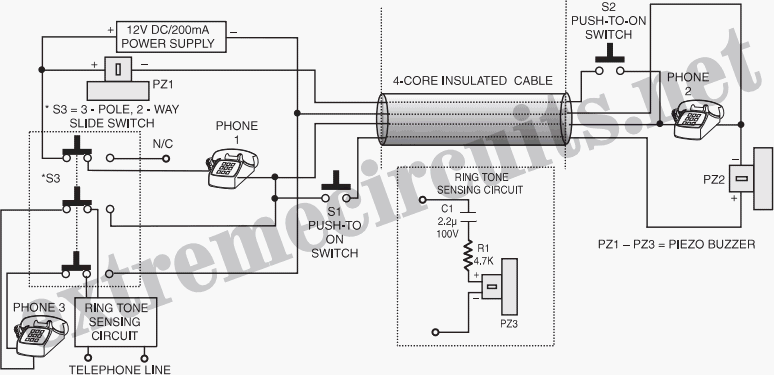 2-Line Intercom-Cum-Telephone Line Changeover