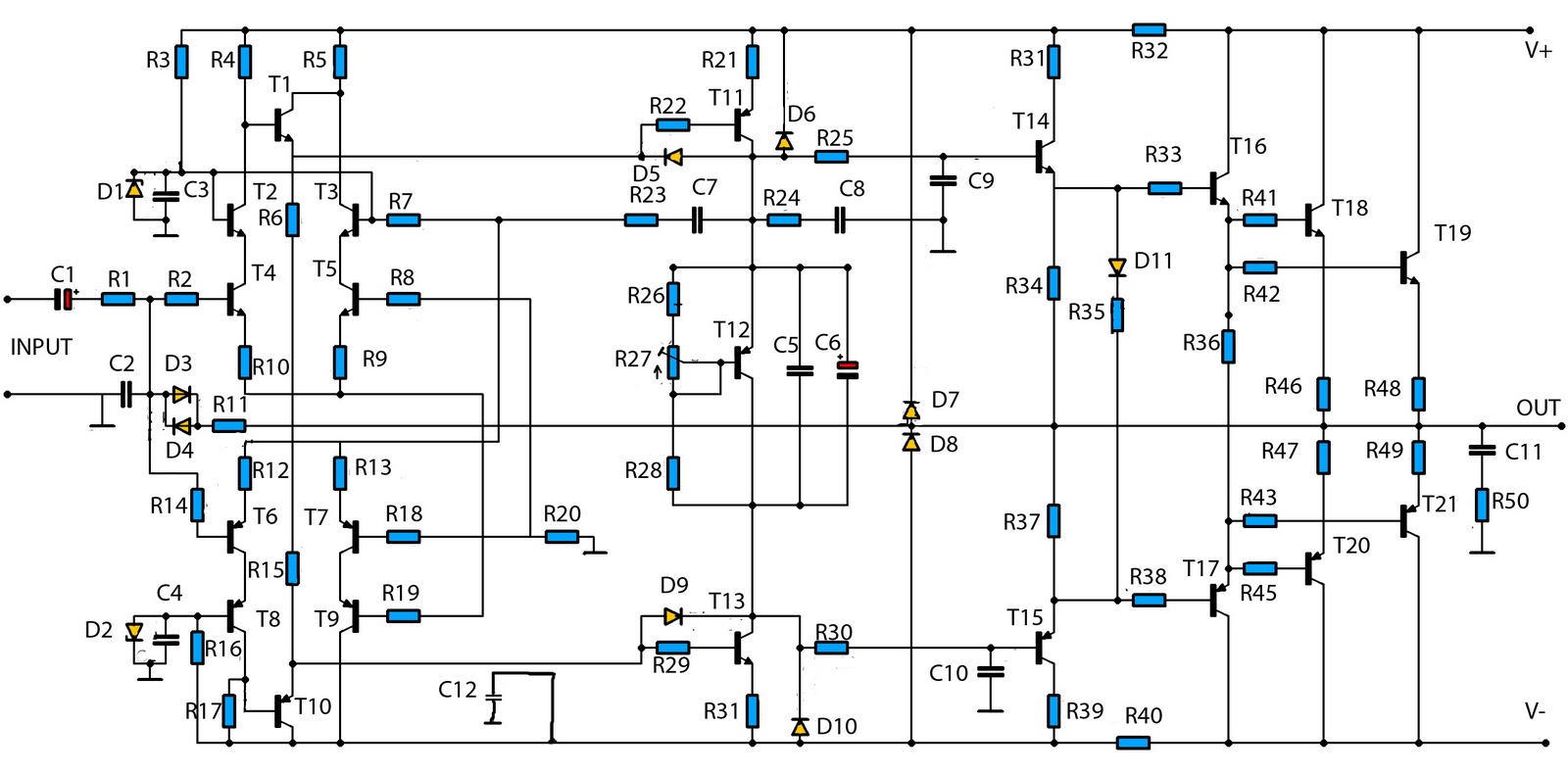 2800w high power audio amplifier circuit