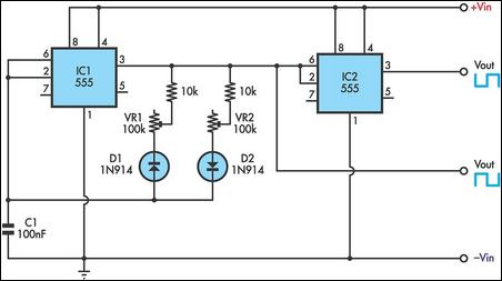 Variable on-off times circuit using two 555 timers circuit