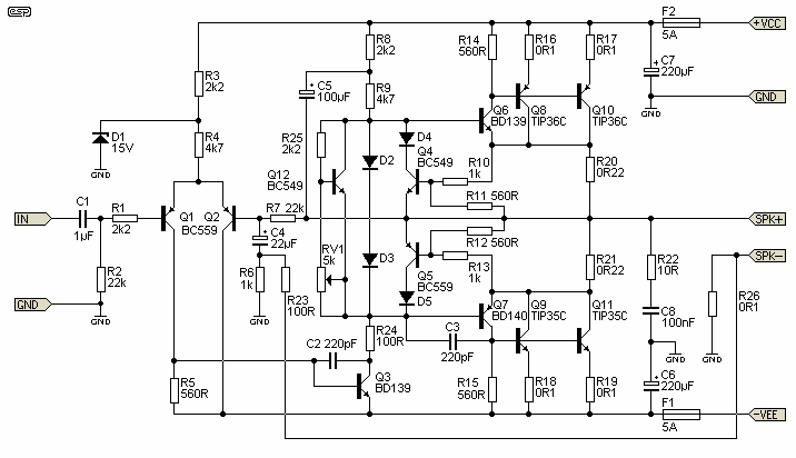 guitar amplifier circuit diagram 100w