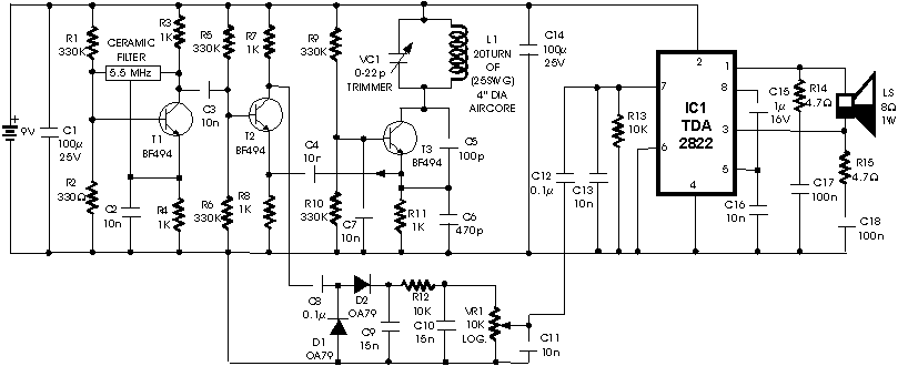Audio Metal Detector Schematic circuit
