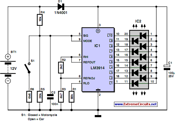 Motorcycle and Car Battery Tester Circuit