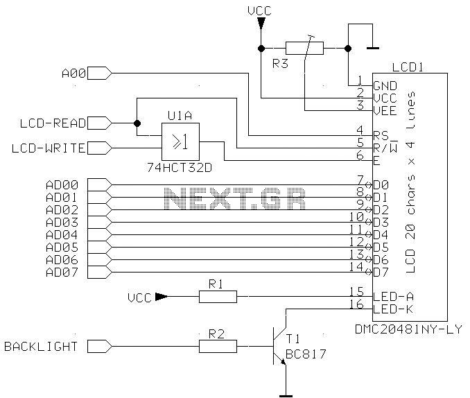 schematic how to write data on lcd circuit