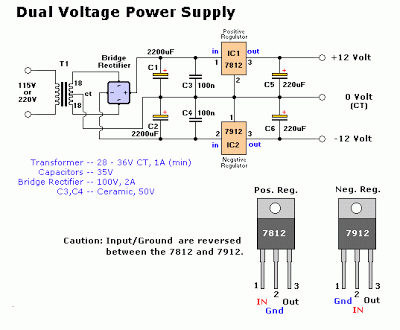 ic 7812 dual regulator power supply circuit