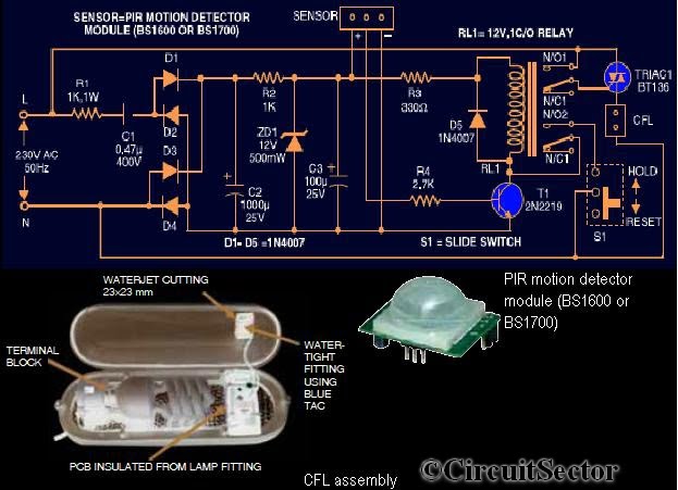 Motion Sensor For Security Light Using PIR BS1600 PCB
