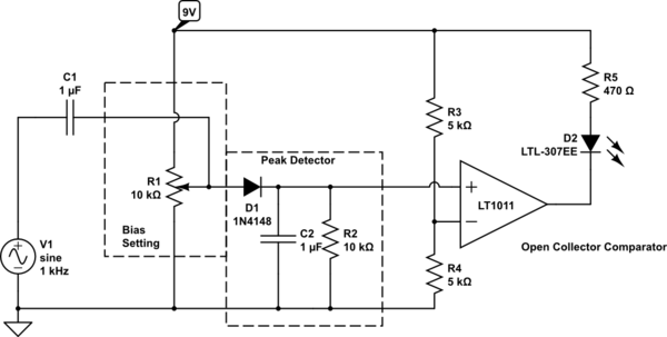 transistors Controlling LED with 300mV AC signal circuit