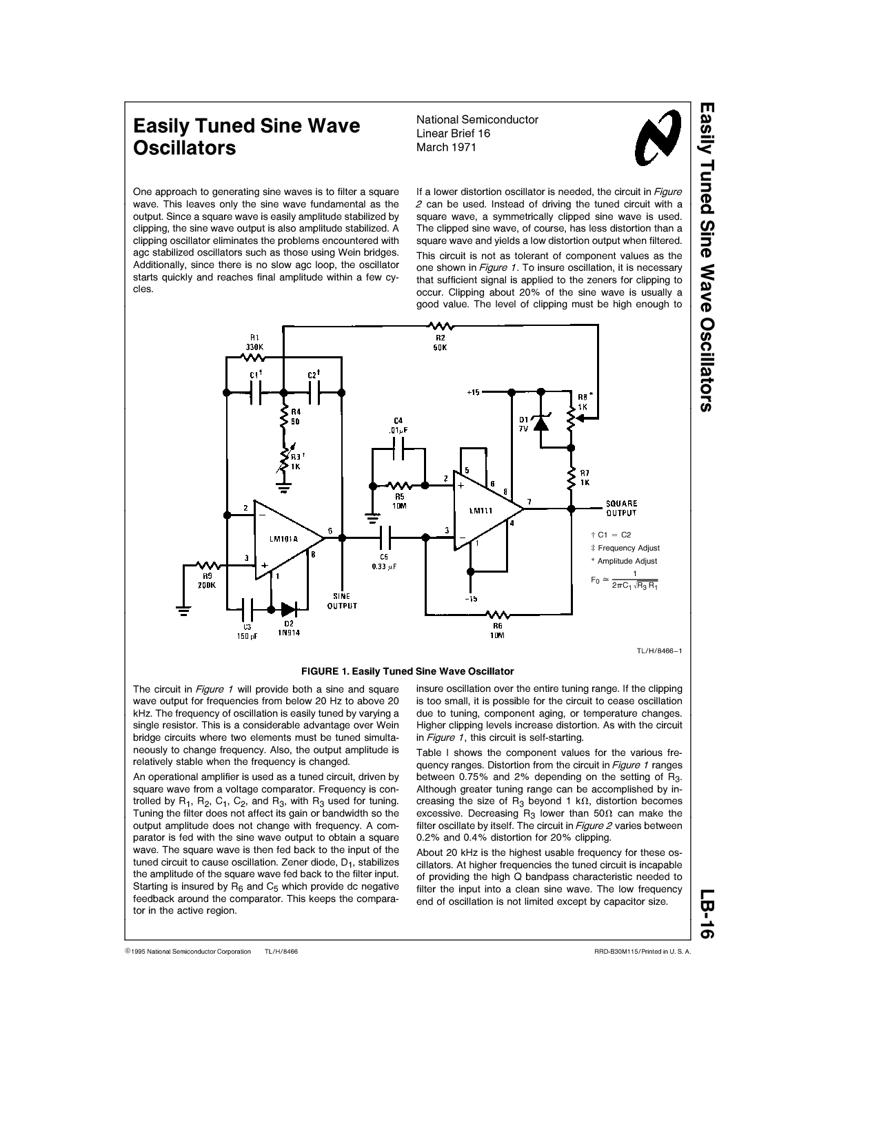 Easily Tuned Sine Wave Oscillators circuit