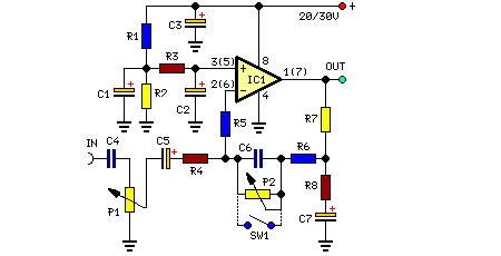 Stereo preamplifier with bass circuit