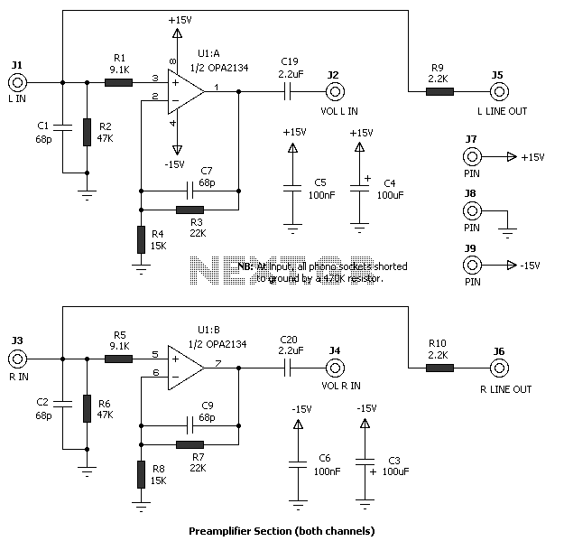 50 Watt power Amplifier with preamplifier and headphone output circuit