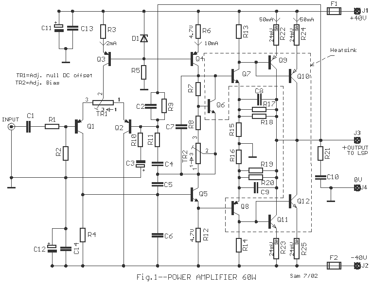 60W audio amplifier circuit