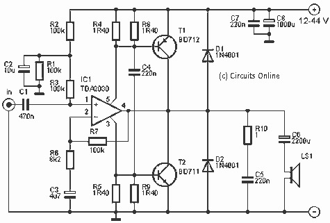 40W audio amplifier using TDA2030 circuit