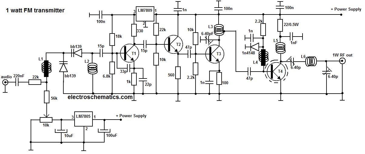 1 watt PLL portable fm transmitter circuit