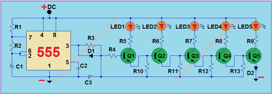 LED Light Sequencer using 555 circuit
