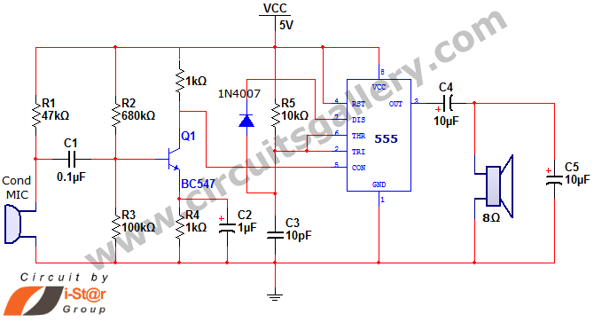 555 timer IC audio amplifier circuit schematics circuit