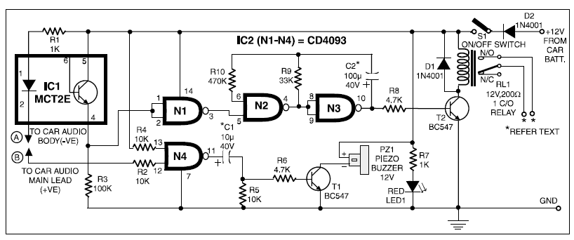anti theft security for car audios circuit